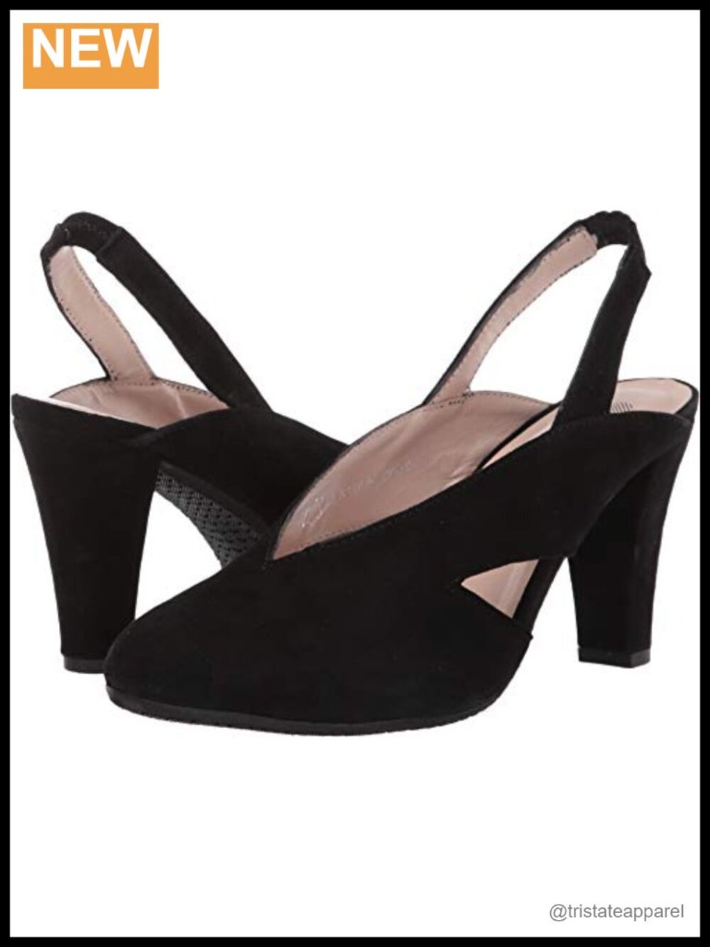 Slingback Block Heel Open Toe 3.25 Inch Leather Suede Pumps
